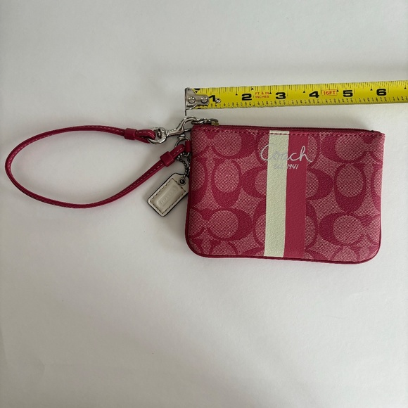 Coach Pink/White Stripe Signature Coated Canvas Wallet Wristlet - Picture 3 of 6